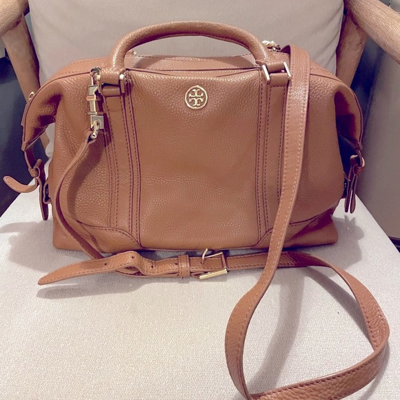 Tory Burch dark tan leather purse with cross body strap. - Picture 2 of 13